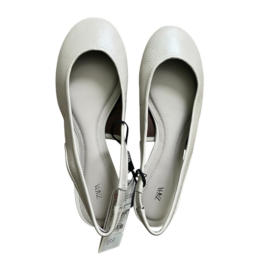 Zara Leather Slingback Ballet Flats White Minimalist Summer Party Size 7.5 NWT - Picture 4 of 9